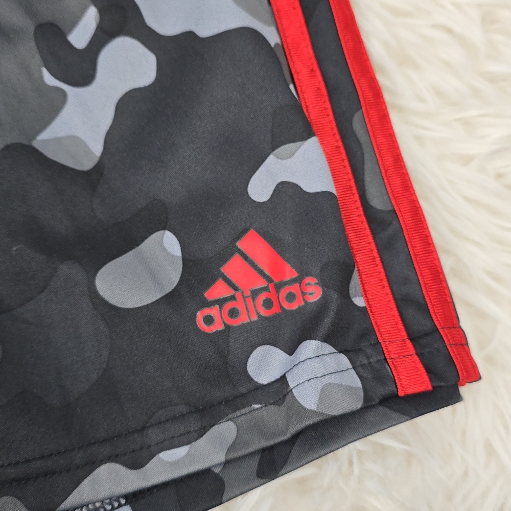 adidas Kids Camo Shorts with Red Stripes - Picture 2 of 8